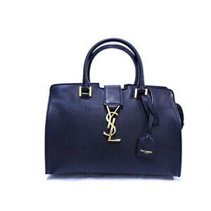 SAINT LAURENT Yves Monogram Cabas Handbag Black Leather Shoulder Bag